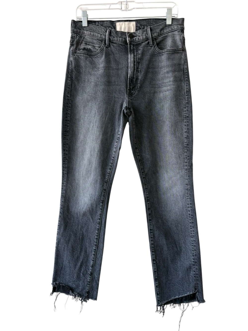 Mother Washed Black Rascal Ankle Fray Jeans